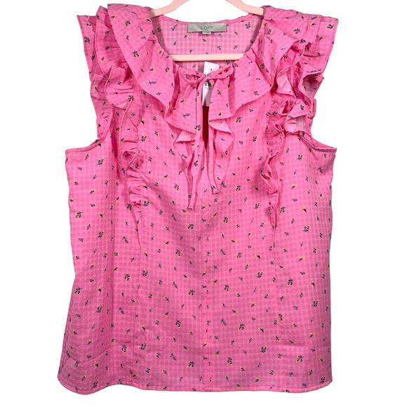 LOFT Tops - LOFT NWT Pink Floral Ruffle Sleeveless Blouse Large
